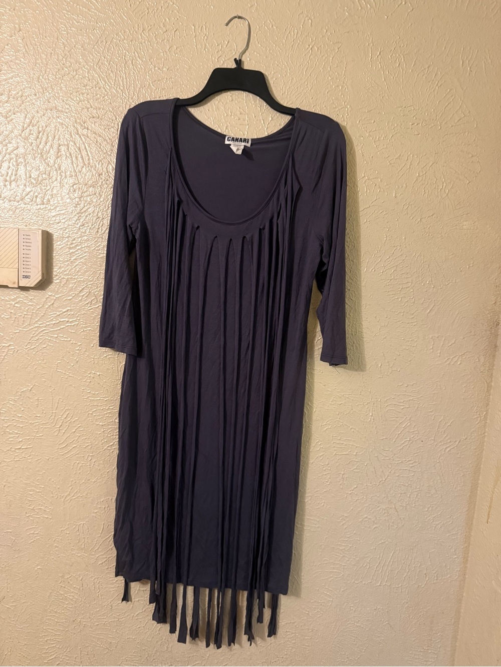 Canari Dark Grey Fringe Detail Boho Shift Dress - Size 1X